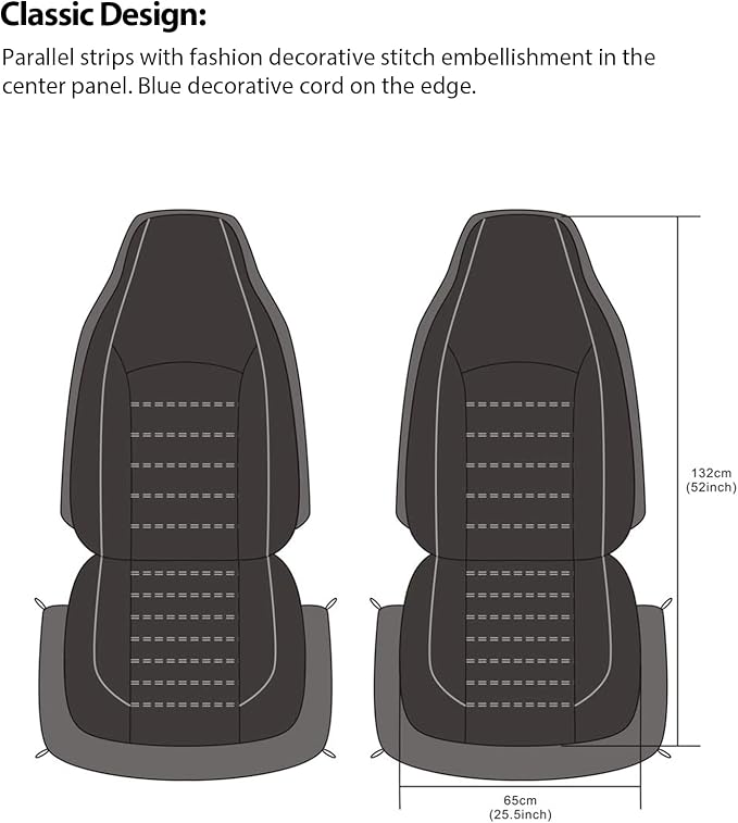 TOYOUN Classic Universal PU Leather Car Front Seat Covers High Back Bucket Seat Cover - Fit Most Cars, Trucks, SUVS, or Vans 2 PCS Gray Trim Auto Seat Covers Set Car Seat Protector for All Seasons