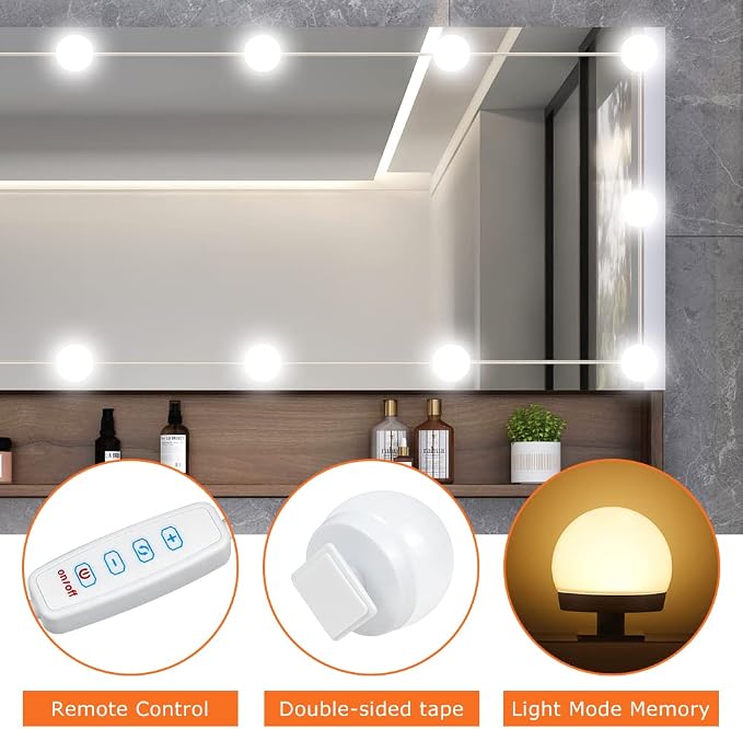 LED Vanity Mirror Lights, Hollywood Style LED Vanity Bulbs 3 Color Dimmable Makeup Light, Vanity Lights 3000K Warm 4000K Nature 6500K Daylight White Portable Light for Bathroom Dressing Room