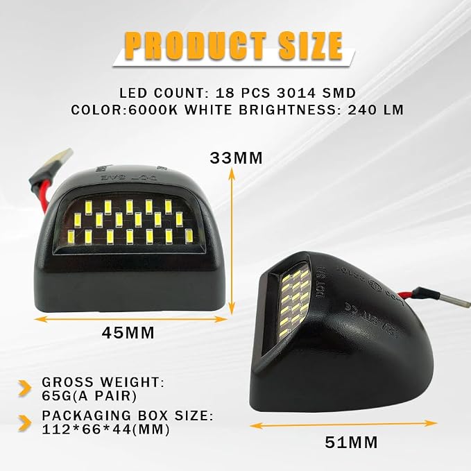 LED License Plate Light Assembly Compatible with Chevy Silverado GMC Sierra 1500 2500HD 3500HD (2019-2024), Tahoe Suburban Yukon Escalade, 48-SMD 6500K White Rear Tag Lamp, Plug & Play