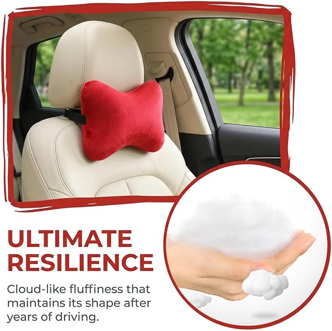 2PCS Car Neck Pillow, Soft Comfortable Vehicle Seat Neck Support Pillow Cushion for Relief Driving Fatigue, Breathable Auto Interior Headrest Neck Rest Pad, Universal for Vehicles (Red)