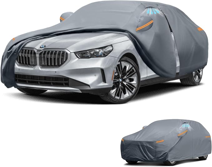 Waterproof BMW 5 Series 528i 530i 535i 540i M5 M550i M550(2010-2026) Car Cover with Breathable Vents, [Upgrade] Premium Covers with Cotton Liner and Zipper Door,Sun Rain Snow Dust Uv Protection.