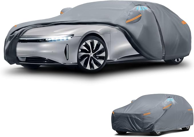 Waterproof Lucid Air (EV)(2021-2026) Car Cover with Breathable Vents, [Upgrade] Premium Covers with Cotton Liner and Zipper Door,Sun Rain Snow Dust Uv Protection.(Gift with Towel Storage Bag)