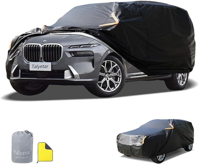 Car Cover Waterproof All Weather,Car Covers for Automobiles with Driver Door Zipper,Outdoor Car Cover Rain,Snow and UV Protection with Waterproof Adhesive Strip,Fit SUV-Length 200" to 206"