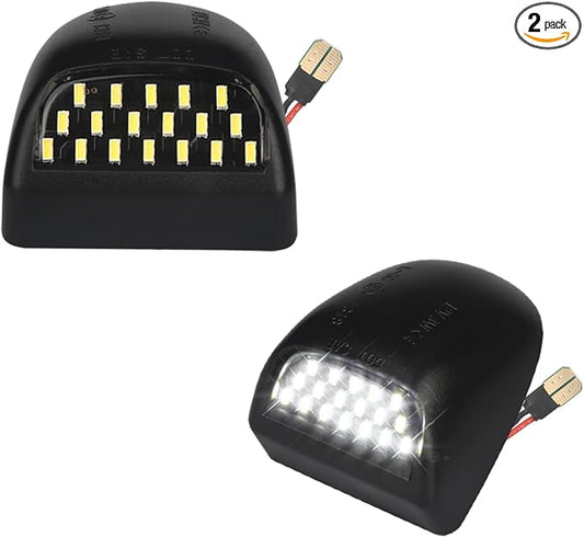 LED License Plate Light tag lamp Assembly For 1999-2013 Chevy Silverado GMC Sierra 1500 2500 3500 Avalanche Suburban Tahoe Yukon Black housing 6000K White, Pack of 2