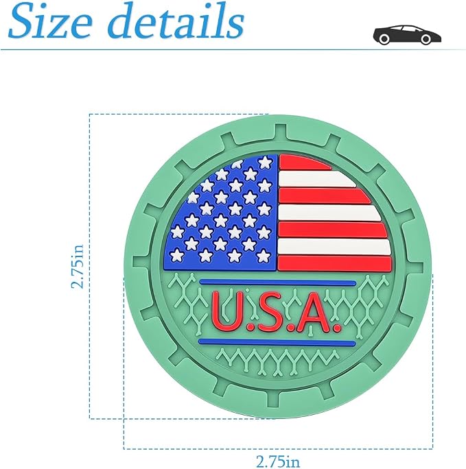 AUCELI 2 Pack Car Cup Holder Coasters, Colored American Flag US Flag Insert Car Cup Coaster, 2.75 Inch Anti Slip Shockproof Embedded Drink Mat, Vehicle Interior Decor Accessories