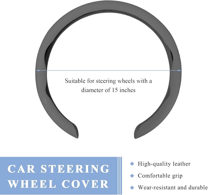 Steering Wheel Cover, 15 Inch Anti-Slip Breathable Steering Wheel Protector Auto Interior Decor, Heat-Resistant Comfort Grip Wheel Cover Universal for Most Cars Trucks SUVs (Gray)