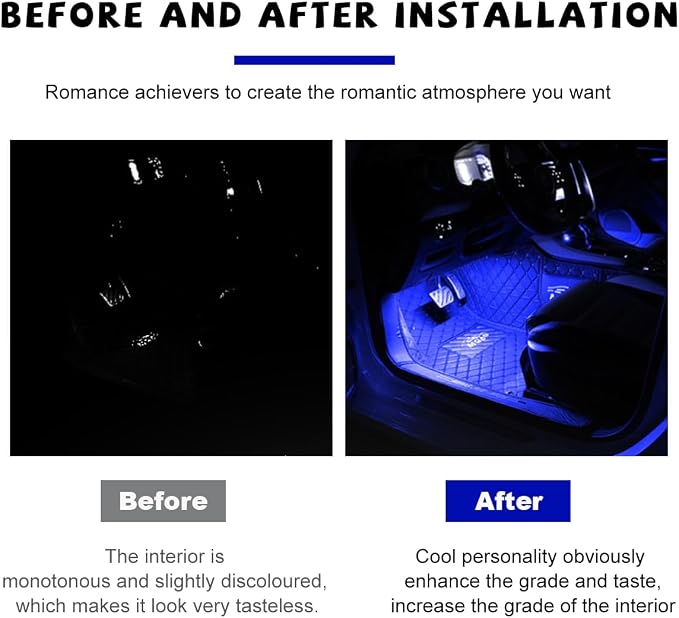 povtii Car LED Strip Light, 24 LED RGB Auto Under Dash Interior Atmosphere Lights, USB Vehicle Decorative Lamp Ambient Night Light Strip, Lighting Kit Car Accessories (Blue)