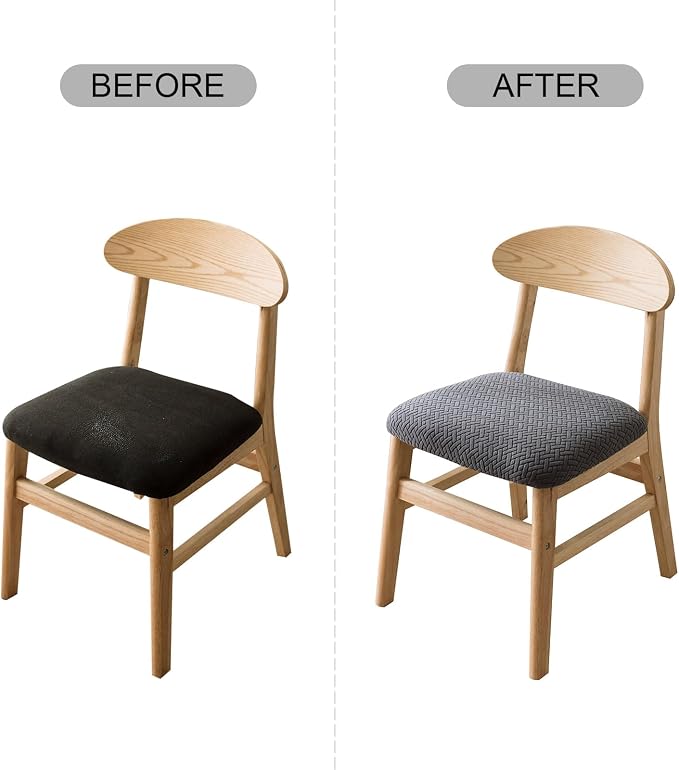 Genina Seat Covers for Dining Room Chair Seat Slipcovers Kitchen Chair Covers (Dark Gray, 2 Pcs)