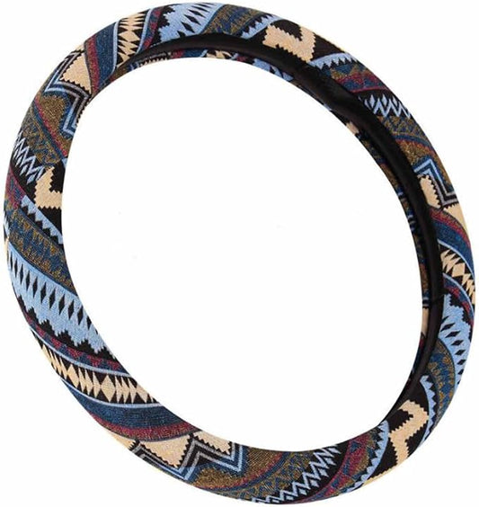 SHIAWASENA Car Steering Wheel Cover, Coarse Flax Cloth, Ethnic Style, Universal 15 Inch Fit, Anti-Slip Sweat-Absorbent (I#)