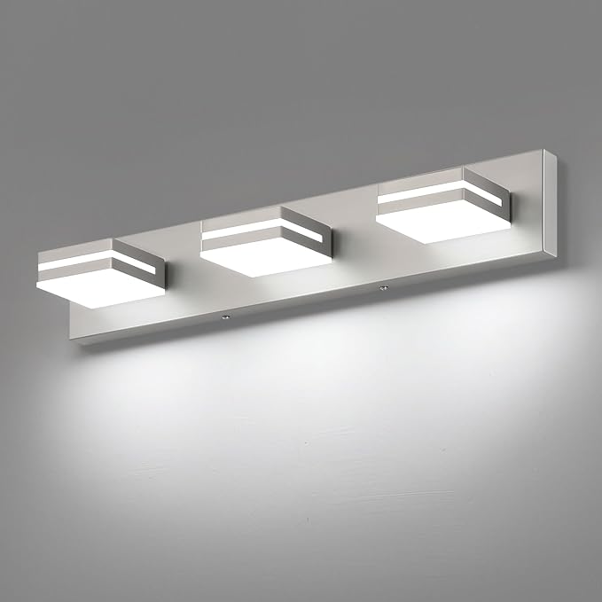 SineRise LED Modern Bathroom Vanity Light Fixtures (3-Light, 24-Inch), Brushed Nickel Modern Acrylic Bathroom Wall Lighting Fixtures Over Mirror (Cool White 6000K)