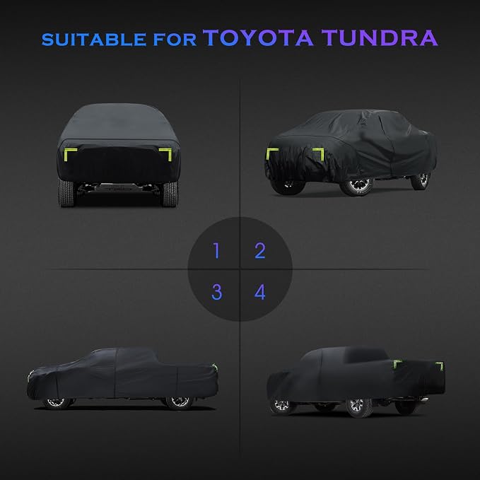 Car Cover Custom Fit for Toyota Tundra 2007-2024,6 Layers Truck Cover Waterproof All Weather for Automobiles,Outdoor Full Exterior Cover Black,Up to 233.6 inch, 5.5 Bed Length