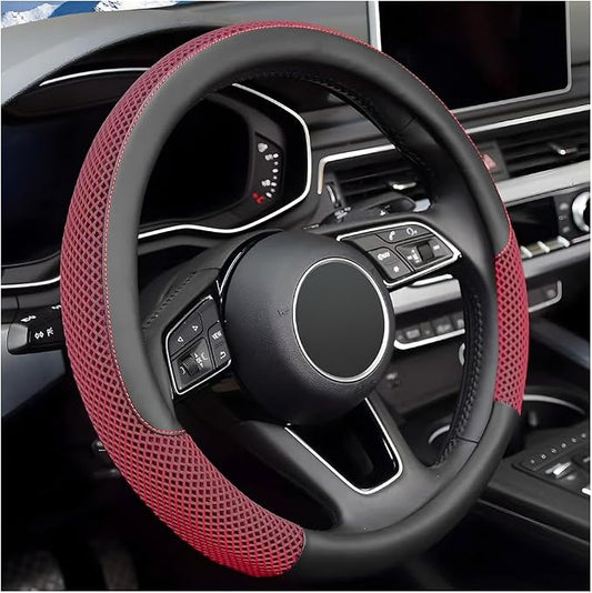 Car Steering Wheel Cover, 14.5-15" Microfiber Leather Ice Silk Breathable Non-Slip Steering Wheel Protector, Cool Auto Interior Decor Accessories, Universal for Truck SUV Van (Red)
