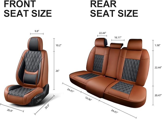 Car Seat Covers Full Set, Breathable Leather Automotive Front and Rear Seat Covers, Car Seat Protectors Full Set,Universal Automotive Vehicle Seat Cover for Most Sedan SUV Pick-up Trucks, Brown&Black