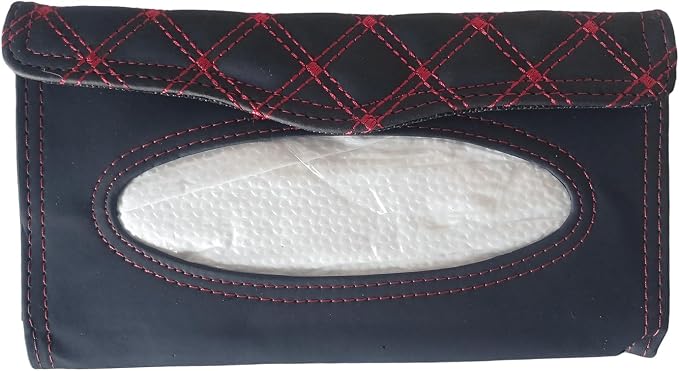 Car Visor Tissue Holder Pouch, Black with Vary Color Stitching | Refills Included, Soft Napkins Wipes Included, Stitching Color in Random