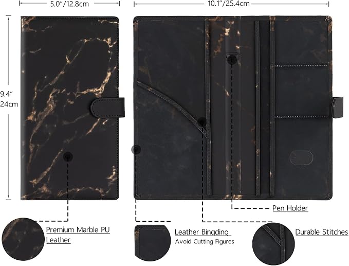 TOURSUIT Car Registration and Insurance Card Holder, Marble Black | Vehicle License Document Organizer, Glove Box Compartment, Interior Car Accessories, For Women Men