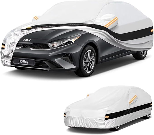 10 Layers Car Cover Custom Fit for Kia Forte(2017-2026), Waterproof All Weather for Automobiles, Outdoor Full Cover Sun Dust Rain Protection with Cotton. Silver