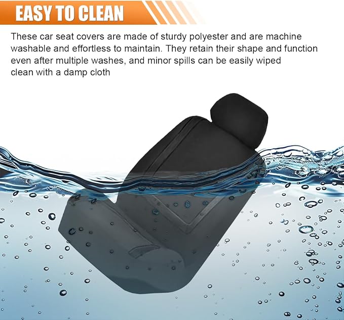 Car Seat Covers, Breathable Comfortable Automotive Seat Protectors, Anti-Slip 2 Front Seats Covers Airbags Compatible, Universal Washable Vehicle Accessories for Car, Truck, SUV (Black)