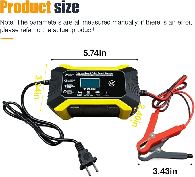 Car Battery Charger, 12V 6A Automatic Smart Battery Trickle Charger with LCD Display, Battery Maintainer Desulfator with Temperature Compensation, Universal for Car, Truck, SUV RV, Boat
