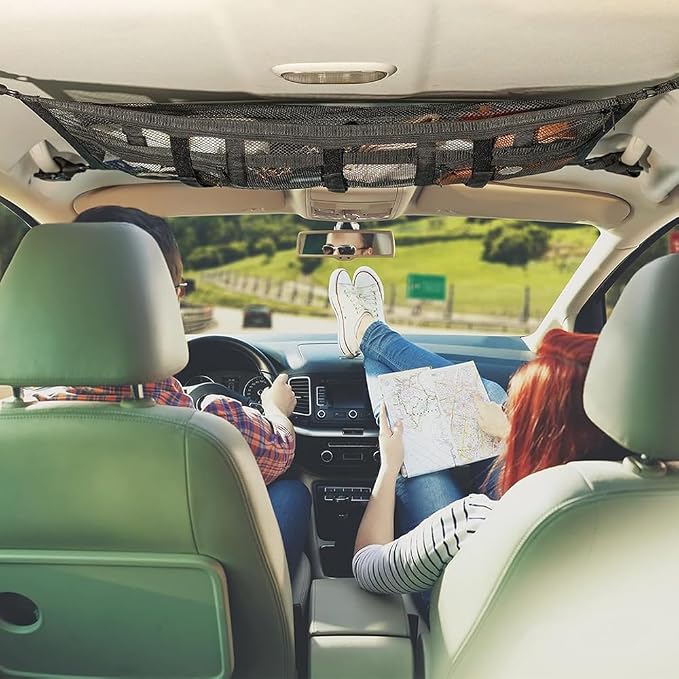 Car Ceiling Cargo Net for Buick Envision Plus 2021-2026 Car Roof Storage Mesh Bag Adjustable Roof Storage Organizer Double-Layer Mesh Pocket Accessories