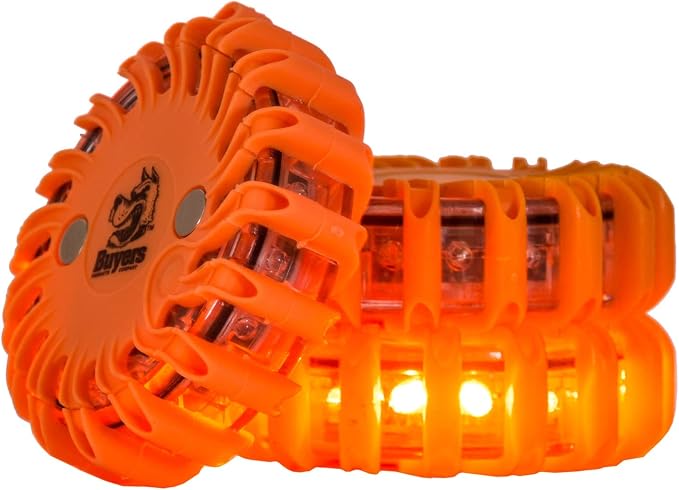 Buyers Products 8891016, 4 Inch Amber Rechargeable LED Road Strobe Flare, 16 LED Warning Light with 9 Flash Patterns, Waterproof Magnetic Emergency Safety Light for Trucks Marine and Roadside Use