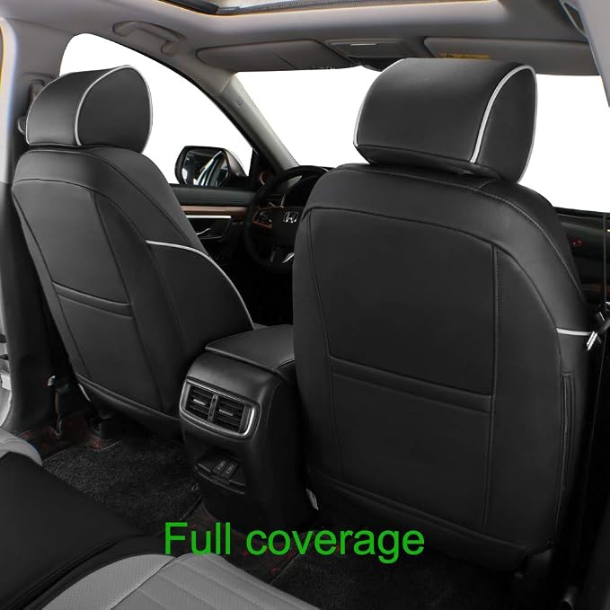 EKR Car Seat Covers for Honda CRV 2017-2022 Leatherette Full Set | Custom Fit for Honda CRV 2017 2018 2019 2020 2021 2022,Factory-Style Interior Upgrade,Full Wrap,Faux Leather(Black/Gray)
