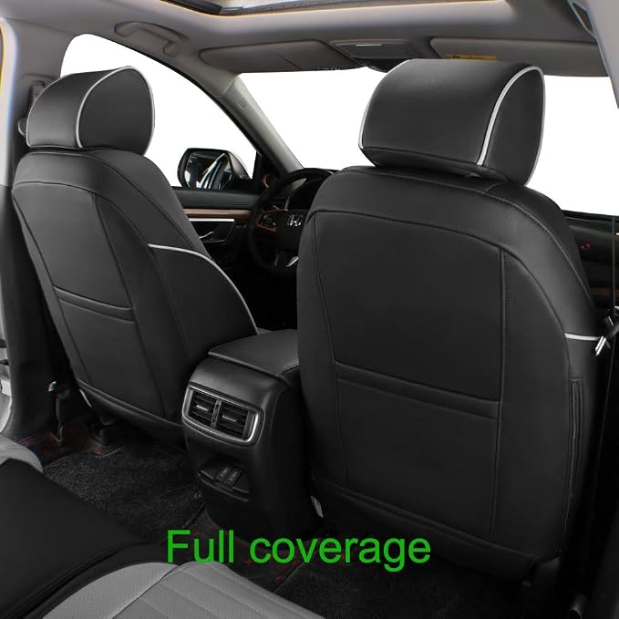 EKR Car Seat Covers for Honda CRV 2012-2014 (NO LX) Leatherette Full Set | Custom Fit for Honda CRV 2012 2013 2014 (Not for LX) Factory-Style Interior Upgrade,Faux Leather(Black/Gray)