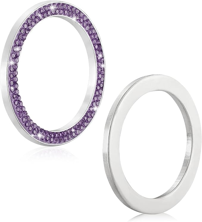 WINKA 2pcs Bling Car Engine Start Button Cover Diamond Crystal Push Start Stop Button Ring Sparkly Bling Ignition Button Cover Rhinestone Keyless Ignition Ring Universal Car Accessories (Light Purple)