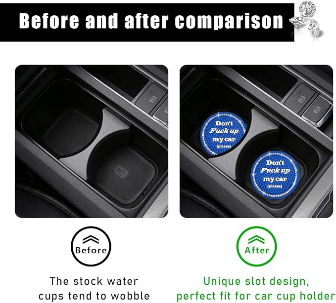 Ziciner 2 Pack Bling Car Cup Holder Coaster, 2.75 Inch Anti-Slip Auto Insert Cup Coaster, Crystal Car Drink Cup Mat Perfect for Women Girls, Universal Interior Decor Accessories (Dark Blue)