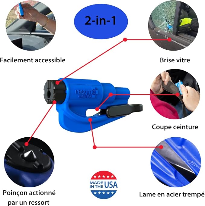 resqme The Original Emergency Keychain Car Escape Tool, 2-in-1 Seatbelt Cutter and Window Breaker, Made in USA, Family Pack of 3, Black, White, Teal - Compact Emergency Hammer