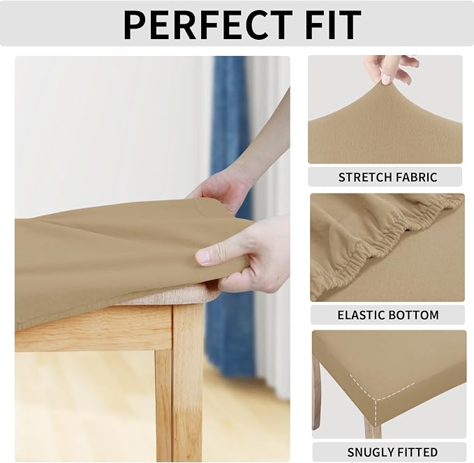Easy-Going 100% Waterproof Seat Covers for Dining Room Chairs Set of 4, Stretch Chair Seat Slipcovers Protector Removable and Washable Kitchen Dining Chair Covers, Khaki