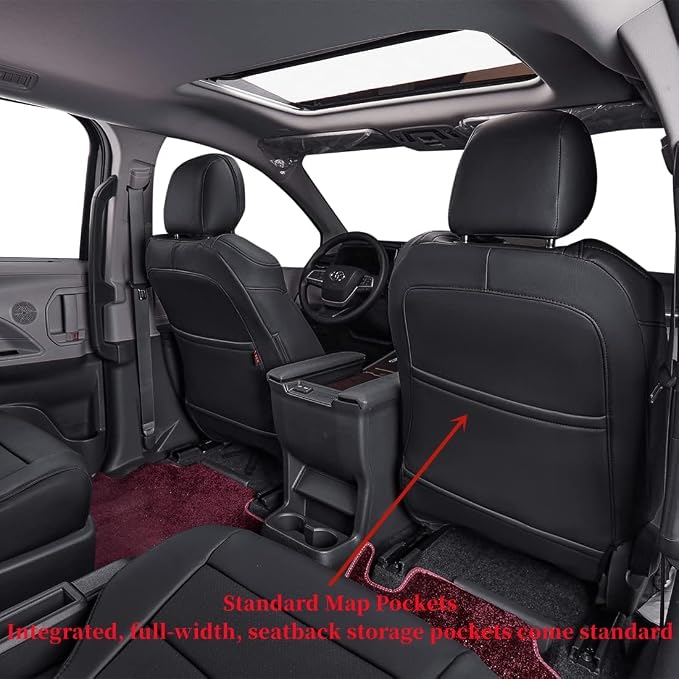 coverdream Sienna Leather Car Seat Covers Custom Fit for 2011-2020 Toyota Sienna LE,XLE,Limited,L,XLE Premium,Limited Premium,7-Seater,Full Coverage Auto Seat Protector (Full Set,Black)