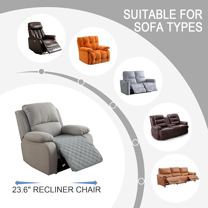 Genina Waterproof Recliner Chair Covers, Recliner Cover for Dog Pets Friendly, Washable Antislip Reclining Chair Cover Furniture Protector, Sofa Slipcover for Living Room(23.6inch/Light Grey)