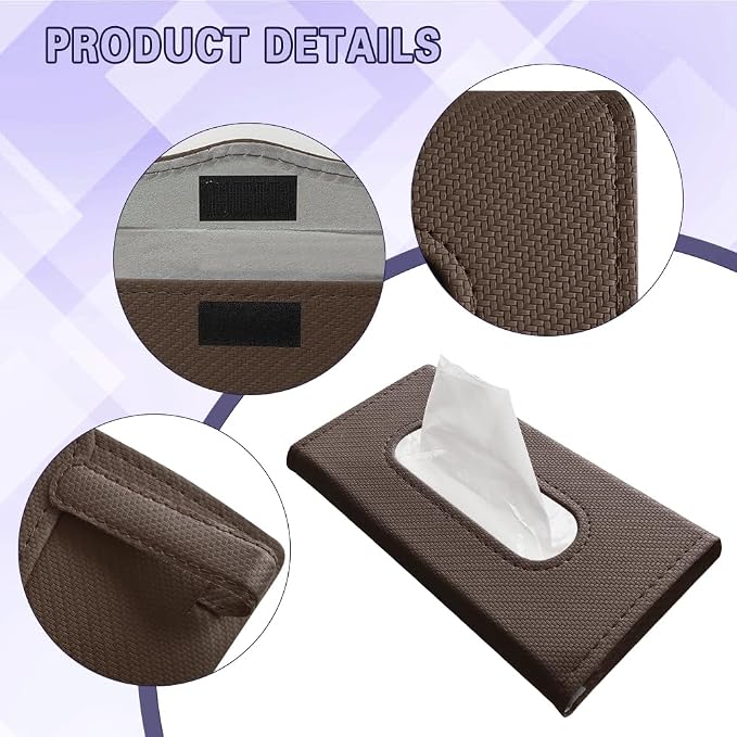 Car Visor Tissue Holder, Tissue Box Holder for Car, Leather Auto Sun Visor Napkin Case Mask Dispenser, Automotive Accessories Rectangular Hanging Auto Napkin Box Fit for Most Vehicles (Brown)