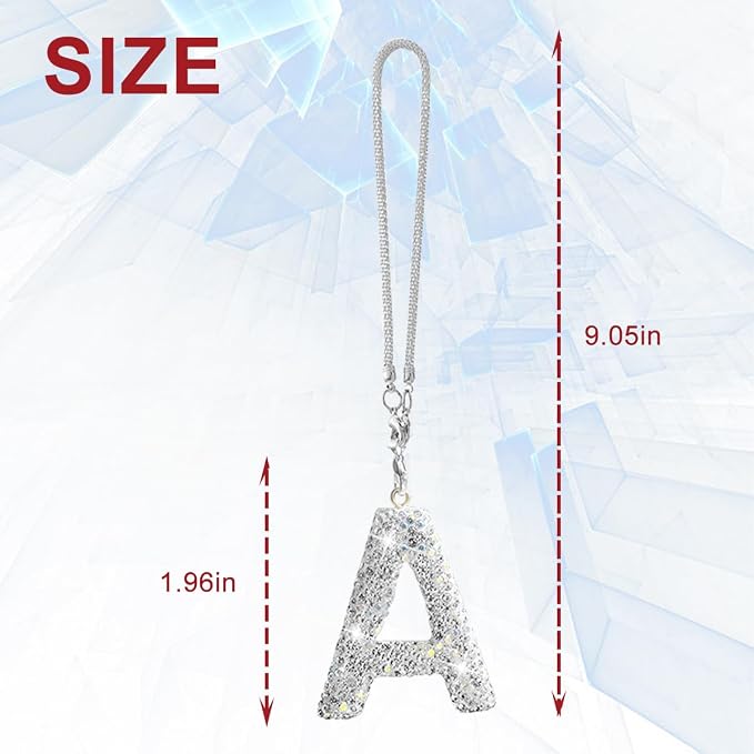 Bling Car Rear View Mirror Letter Charm, Crystal Rhinestone Rear View Mirror Hanging Ornament, Automotive Interior Rearview Mirrors Decoration Accessories, Universal for Vehicles(A)