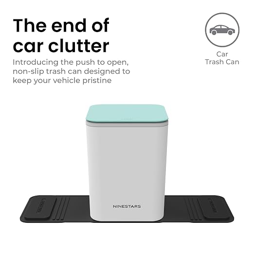 Ninestars Mini Car Trash Can with Press Lid, 3L / 0.79 Gallon Small Garbage Bin, Foldable Leak-Resistant Design with Weighted Non-Slip Base for Car Floor & Center Console (White & Green)