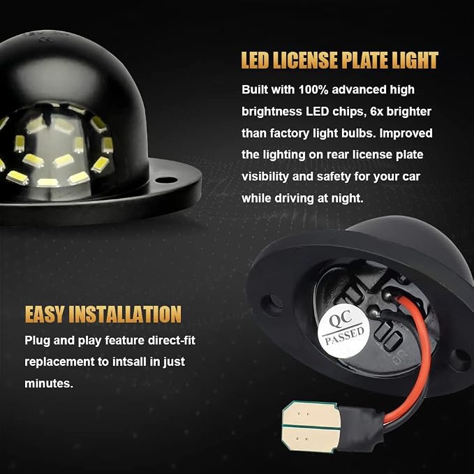 D-Lumina LED License Plate Lights Lamp with Socket Wiring Harness Plug Compatible with 1994-2001 Dodge Ram 1500 2500 3500 Pickup Truck, Tag Light Assembly Powered by 18-SMD 6000K White, Pack of 2