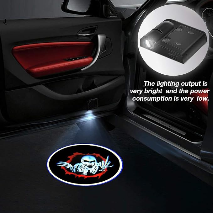 2 PCS Car Door Lights Logo Projector Skull Skeleton Universal Wireless Car Door Led Projector Lights Car Door Welcome Logo Projector Lights for All Cars/Motorcycle Shadow Laser Projector