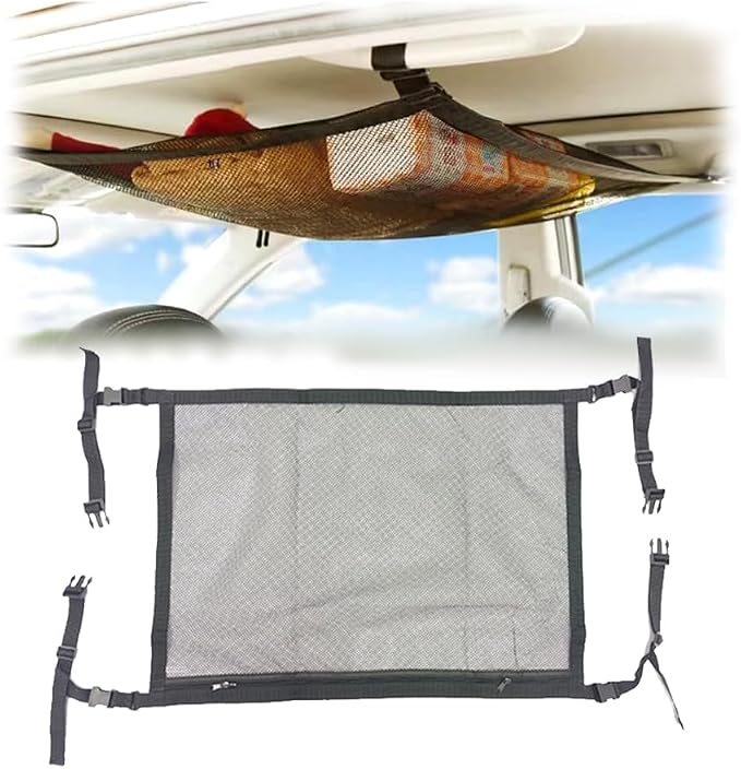 Car Ceiling Cargo Net for Subaru Forester 2018-2026 Car Roof Storage Mesh Bag Adjustable Roof Storage Organizer Double-Layer Mesh Pocket Accessories