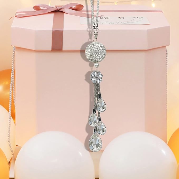 Bling Car Accessories for Women and Man,Cute Decor Women,Lucky Crystal Sun Catcher Ornament,Rear View Mirror Ball Charm (30 mm Clear) (White)