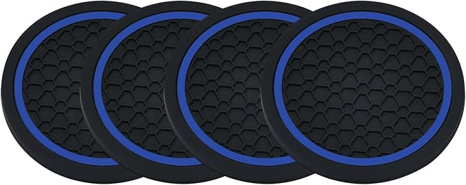 4PCS Car Cup Holder Coasters - 2.75 Inch Non-Slip Insert Water Bottle Holder Pads, Dustproof Automotive Interior Accessories Mat, Universal for Vehicles, Trucks, RVs (Blue)