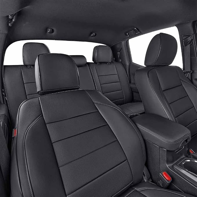 EKR Tacoma Seat Covers Custom Fit for Toyota Tacoma 2016 2017 2018 2019 2020 2021 2022 2023 Double Cab/Crew Cab -Truck Seat Covers for Car Full Set,Faux Leather(Black)