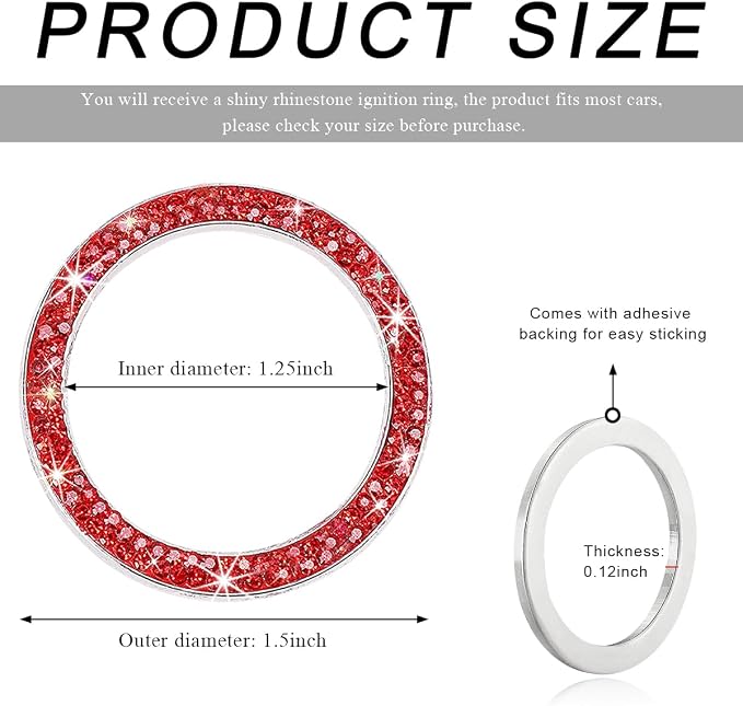 Car Bling Crystal Rhinestone Engine Start Ring Decals, Sparkling Diamond Car Push Start Button Ignition Ring Sticker, Auto Key Ignition Knob Ring Decoration for Women Girls (Red)