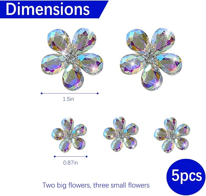 Zpana Bling Daisy Flower Car Air Vent Clips, 5PCS Sparkling Crystal Rhinestone Cute Vehicle Air Conditioning Clamp, Diamond Auto Air Outlet Clip Decor for Women Girls, Universal Fit (Multicolor)