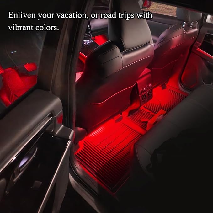 Car LED Strip Light, Car Interior Lights, 12V 24 LED Auto Under Dash Atmosphere Lights with USB Port, Auto Atmosphere Under Dash Lighting Kit for Vehicles (Red, USB)