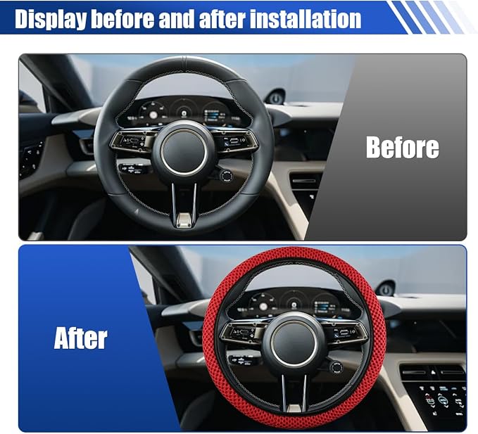 Elastic Stretch Steering Wheel Cover, for Men Women (Red) | 15" Breathable Microfiber Ice Silk Steering Wheel Protector, Universal Anti-Slip Warm in Winter&Cool in Summer Car Accessory
