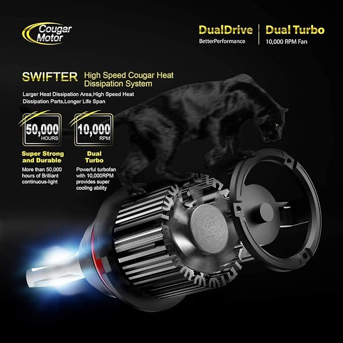 Cougar Motor 9005 Bulbs, HB3 Light Bulb K16 Series 6000K White 9005 Fog Light Plug and Play Driving Light Bulbs IP67 Waterproof Fog Light or Off-Road - Pack of 2