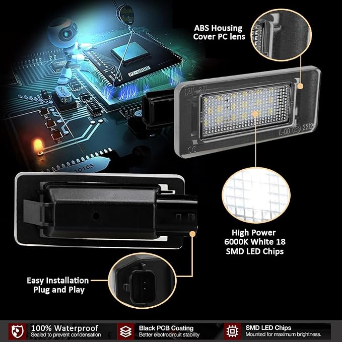 D-Lumina LED License Plate Light Tag Lamp Assembly for 2019-UP Nissan Altima Sentra Rogue Versa, Powered by 18-SMD Xenon White LED Tag Lights, Pack of 2