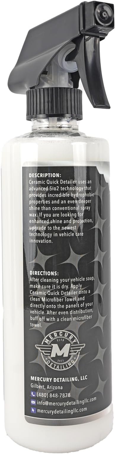 Ceramic Quick Detailer Spray 16 oz (Pack of 1) – Waterless Car Wash with SiO2 Technology | High Gloss Shine & Hydrophobic Protection | Safe on Paint, Plastic, Glass | Easy Spray & Wipe Auto Detailing