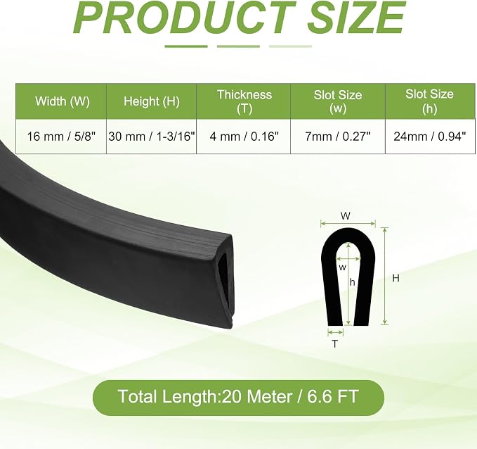PATIKIL 6.6ft U Rubber Edge Trim Fit for 7mm Edge, 16 mm x 30 mm Black