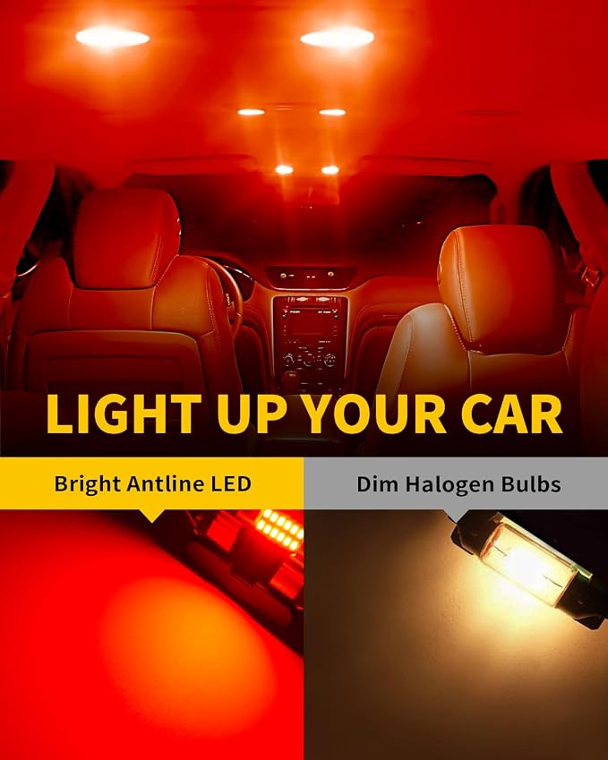 Antline 6614 6641 6612F 6615 F30-WHP TS-14V1CP 28MM 29MM 1.14”LED Bulb Red, Super Bright Canbus Error Free 12 Volt Replacements for Interior Dome Map Vanity Mirror Sun Visor Lights (Pack of 10)
